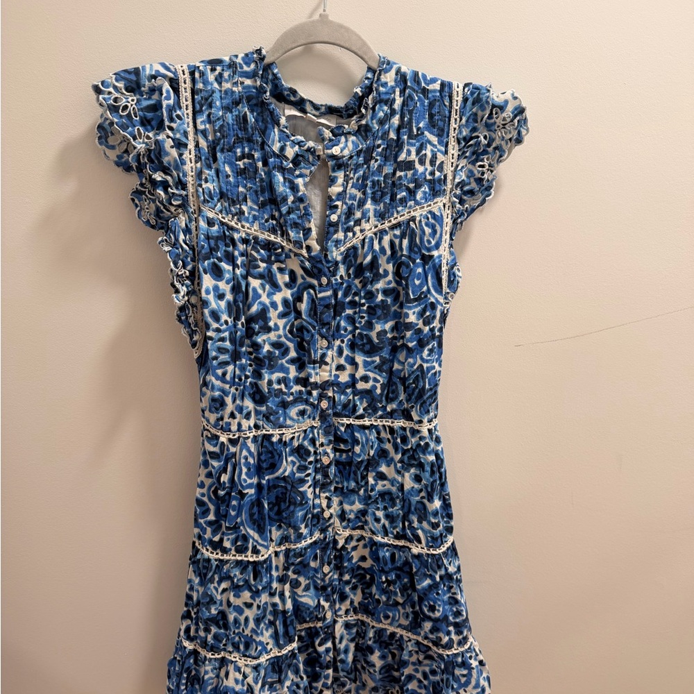 House of Harlow 1960 Blue and White Ruffled Dress